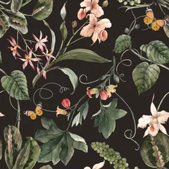 Wallpaper murals Orchidee Watercolor tropical seamless vector pattern