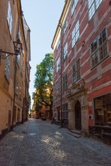 Streets and alleys in the old town, Gamla Stan, in Stockholm an early summer morning