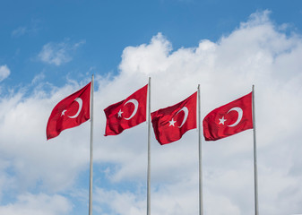 Turkish flags swaying in the wind
