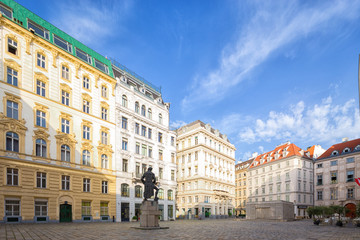 Fototapeta na wymiar morning view of Jewish Square (Judenplatz) in Vienna, Austria.