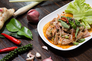 Sliced grilled pork salad spicy Thai style