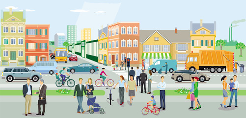 Straßenverkehr mit Fußgänger und Autos auf Städtischerstraße © scusi