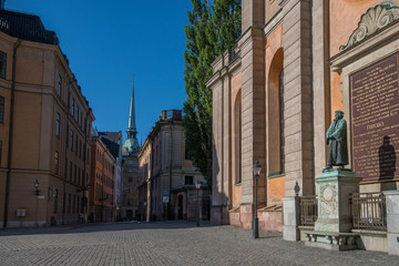 Streets and alleys in the old town, Gamla Stan, in Stockholm an early summer morning