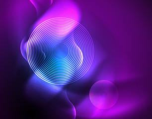 Neon glowing wave lines, blue hi-tech futuristic abstract background template