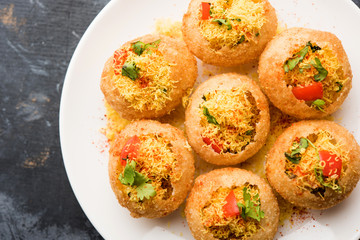 Sev puri - Indian snack and a type of chaat. Popular in Mumbai/pune from Maharashtra. it's a roadside food also served as a starter in restaurants