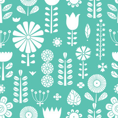 Blue flowers in Scandinavian style. Summer motive. Vector seamless pattern.