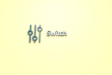 Text Switch with blue 3D illustration and yellow background