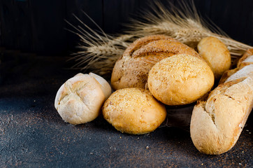 Assortment of baked goods in black background