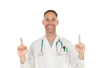 Young doctor pointing something with his finger