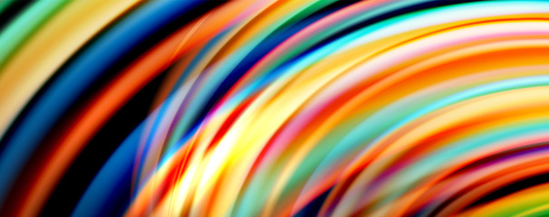 Fluid color rainbow style wave abstract background, techno modern design on black