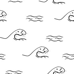 Collection of sea marine ink doodles on white backdrop. Seamless pattern. Endless texture. Can be used for printed materials. Vacation holiday background. Hand drawn design elements. Festive print.
