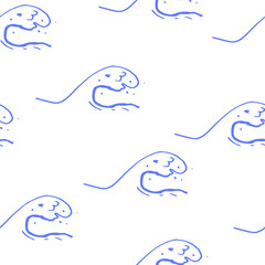 Obraz premium Collection of sea marine ink doodles on white backdrop. Seamless pattern. Endless texture. Can be used for printed materials. Vacation holiday background. Hand drawn design elements. Festive print.