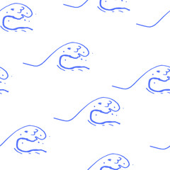 Naklejka premium Collection of sea marine ink doodles on white backdrop. Seamless pattern. Endless texture. Can be used for printed materials. Vacation holiday background. Hand drawn design elements. Festive print.