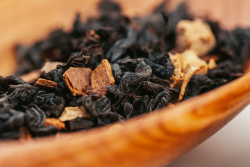 Heap of dried  tea leaves close up