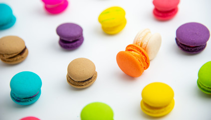 A french sweet delicacy, macaroons variety closeup.macaroon colourful texture.