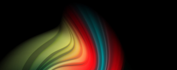 Abstract wave lines fluid rainbow style color stripes on black background. Artistic illustration for presentation, app wallpaper, banner or poster