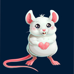 The cute white mouse on dark blue background