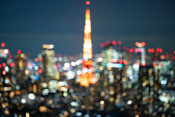 東京タワーのある夜景（アウトフォーカス） - obrazy, fototapety, plakaty