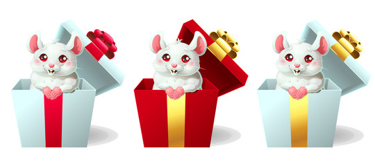 Set cute white and pink mouse in box
