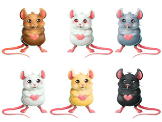 The set six cute mice on white