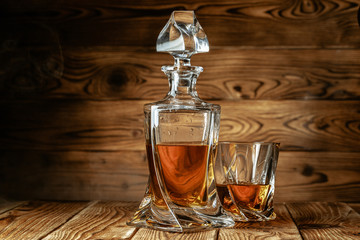Strong Spirits Set. Hard alcoholic drinks in glasses
