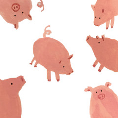 Piggy family hand drawn with watercolor suitable for use as illustrations, children's books, postcard, E-book, website and etc.