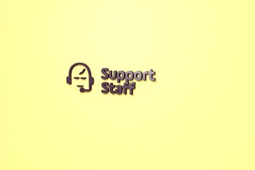 Illustration of Support Staff with violet text on yellow background