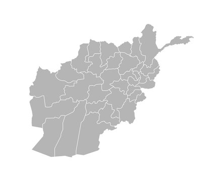 Vector isolated illustration of simplified administrative map of Afghanistan. Borders of the provinces (regions). Grey silhouettes. White outline