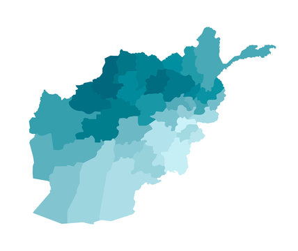 Vector isolated illustration of simplified administrative map of Afghanistan. Borders of the provinces. Colorful blue khaki silhouettes