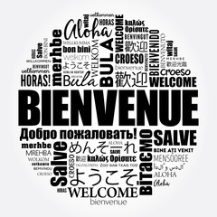 Fototapeta premium Bienvenue (Welcome in French) word cloud in different languages, conceptual background