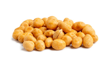 Crispy peanut isolated on white background.