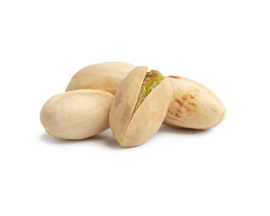 pistachio nuts on white background.