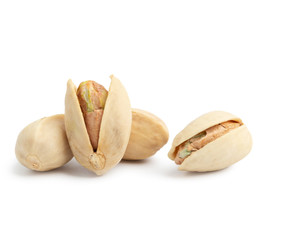 pistachio nuts on white background.