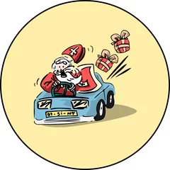 Fototapeten Sinterklaas illustratie - grappige vector van Sint die in een auto rijdt © emieldelange