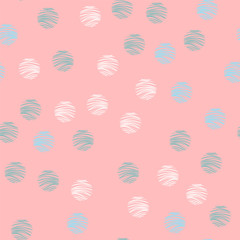 Pink vector background with white, mint, blue circles. Beautiful color pattern in a delicate palette. Design for fabric, paper, packaging, poster, banner sites. Vector illustration