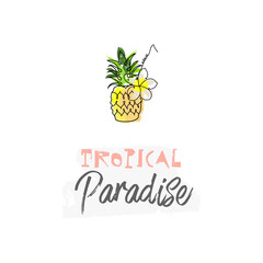 tropical summer background with cute cartoon items