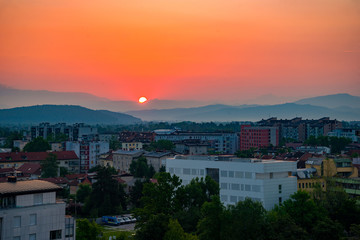 June sunset in Slovenia city Ljubljana 