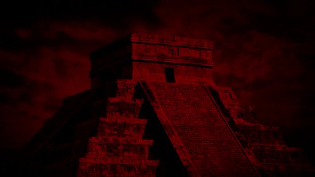 Aztec Temple And Red Sky