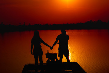 Lovers are Sweet at reservoir and View Reservoir In the evening and Sunset 