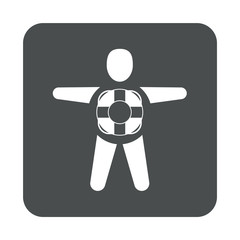 Logotipo abstracto LIFEGUARD con hombre con salvavidas en cuadrado color gris