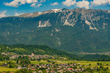 Fototapeta na wymiar Trig-lav mountain view in Lake Bled Slovenia