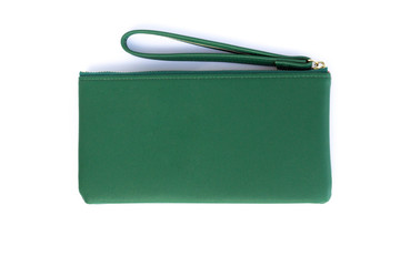 Closeup modern green woman wallet fashion on white background