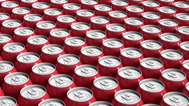 Red soda cans looping 3d animation 
