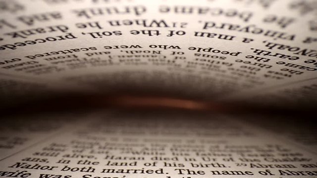 Slowly pushing lens into a book at a words eye view of the pages, pages on both top & bottom of viewpoint;
shallow focus, opening at end is a pink hue.