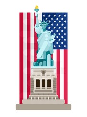 Naklejka premium american flag and statue of liberty on white