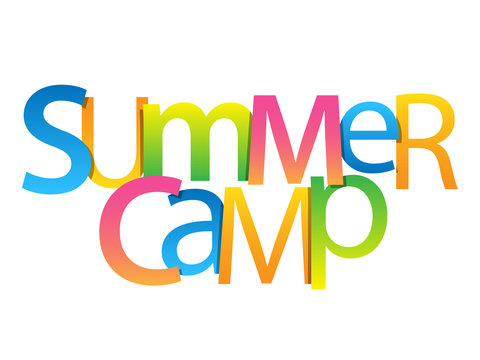 SUMMER CAMP colorful vector mixed typography banner