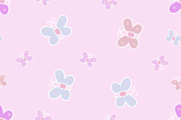 Pastel pink color with butterflies seamless pattern for kids wallpaper. Great design with pale blue and pink color butterflies.