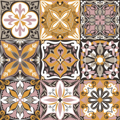 Vector Portuguese Azulejo Tiles Seamless Pattern Background.