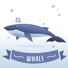 Cute blue Whale cartoon. Illustration of cute cartoon whale. Part of the collection of marine life, illustration for children