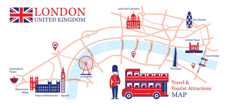 London, England Travel And Tourist Attraction Map